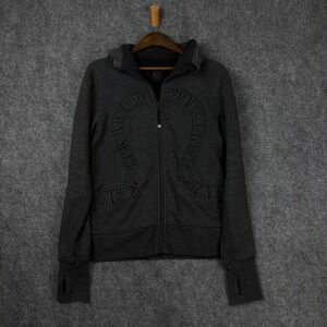 Lululemon Scuba Hoodie Full Zip Black Heathered Speckle Pleated Womens Sz 4-6